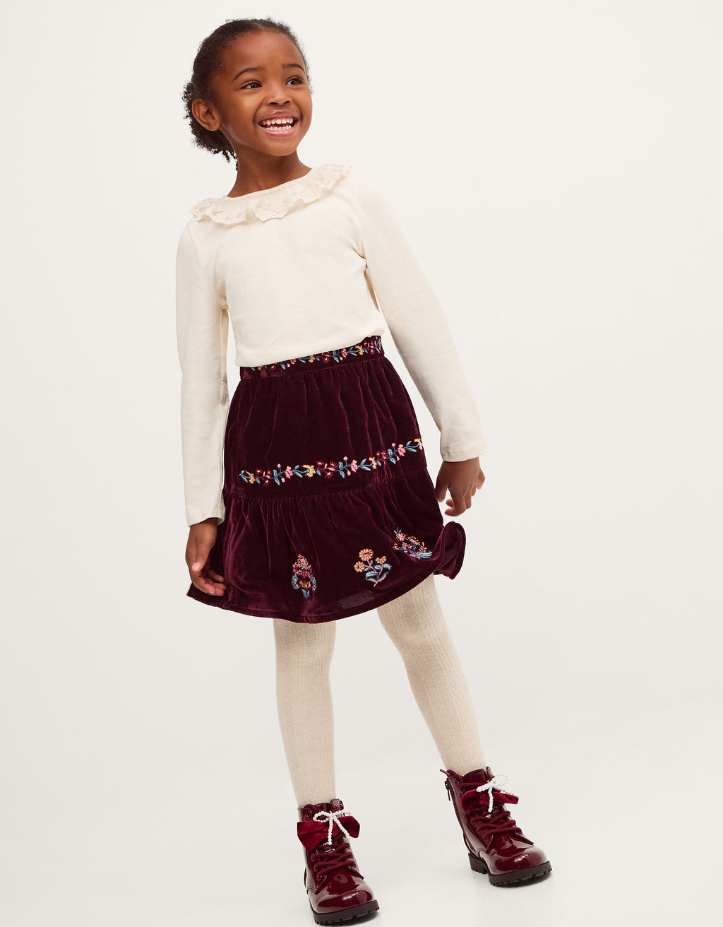 SUKNJA - VELOUR FLORAL EMB SKIRT