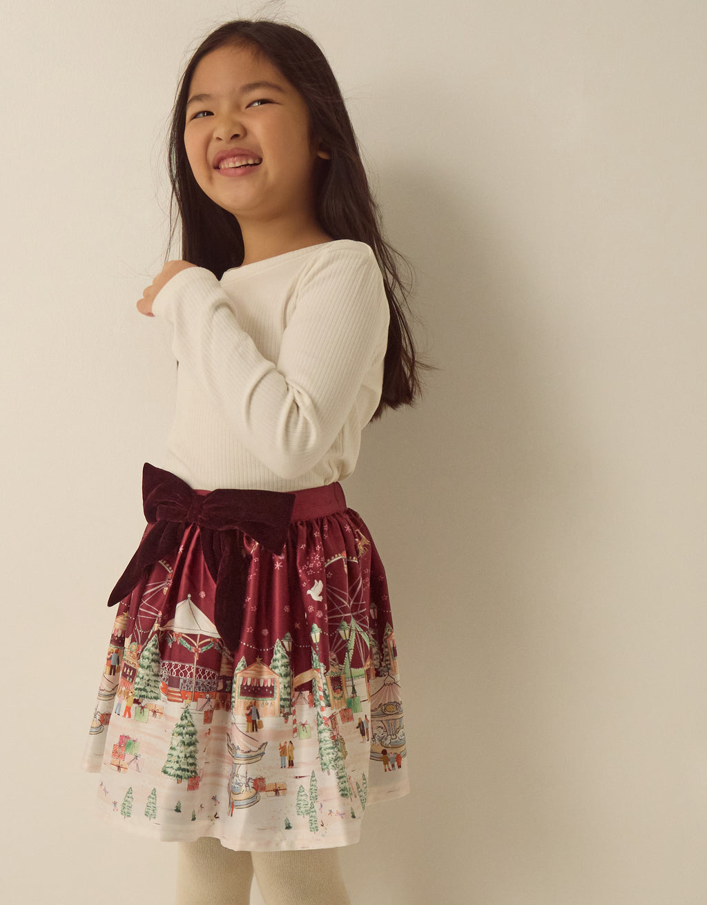 SUKNJA - XMAS SATIN SKRT WITH BOW