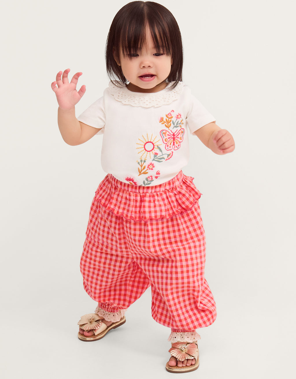 SET - BABY EMB TOP & GINGHAM TR