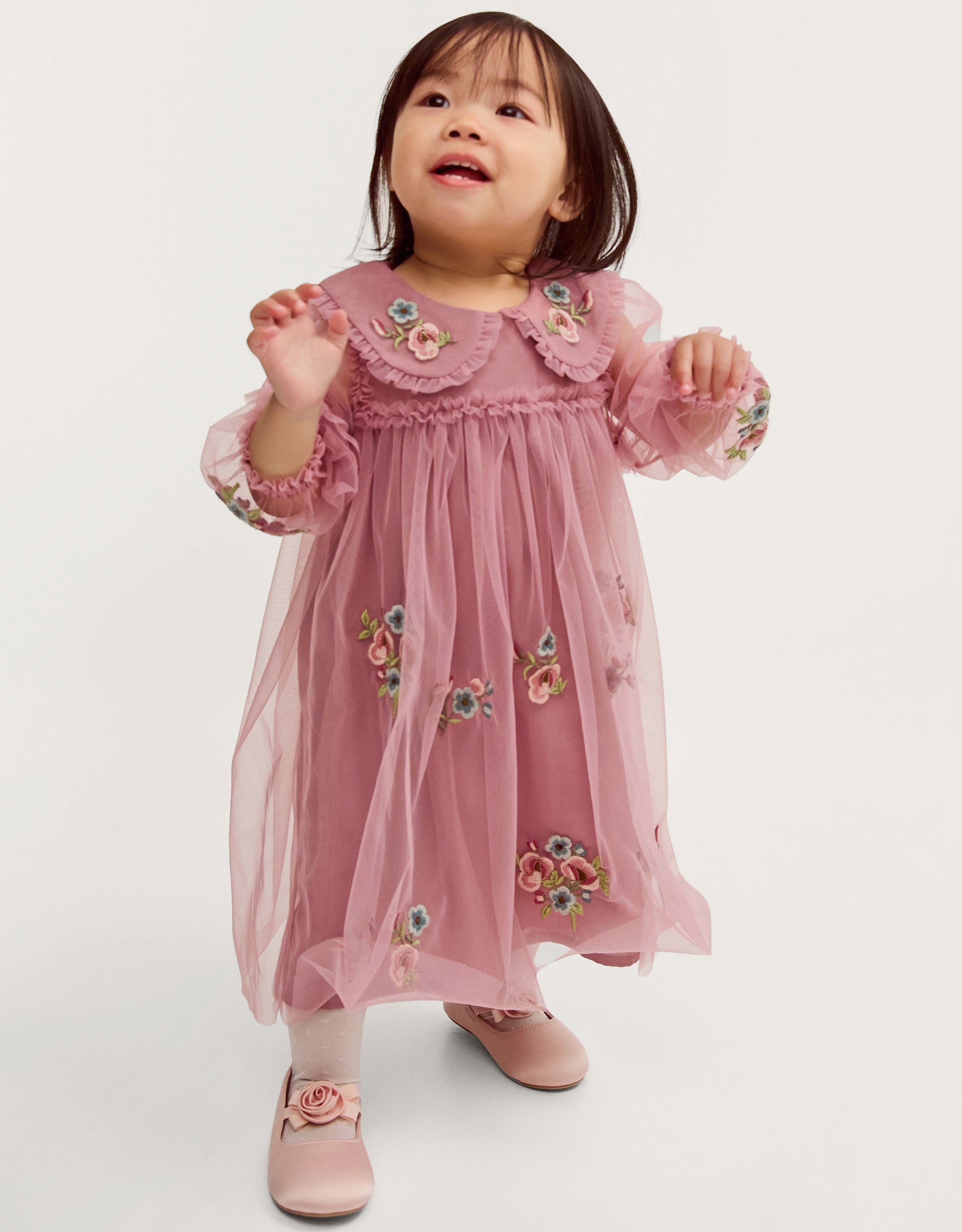 HALJINA - BBY PNK FLRL MSH EMB DRES