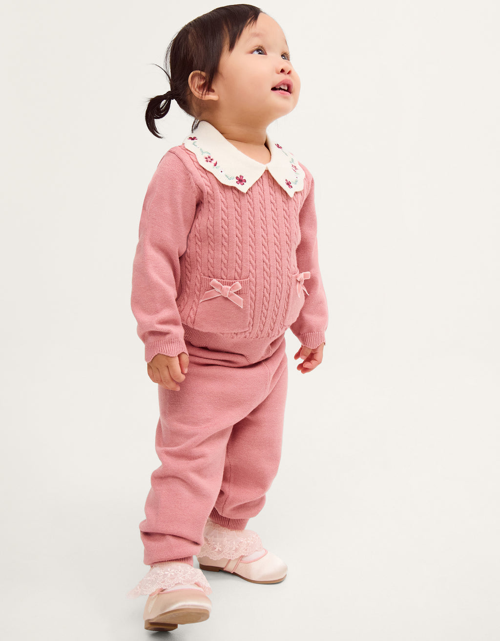 SET - BBY PINK CABLE KNITD SET