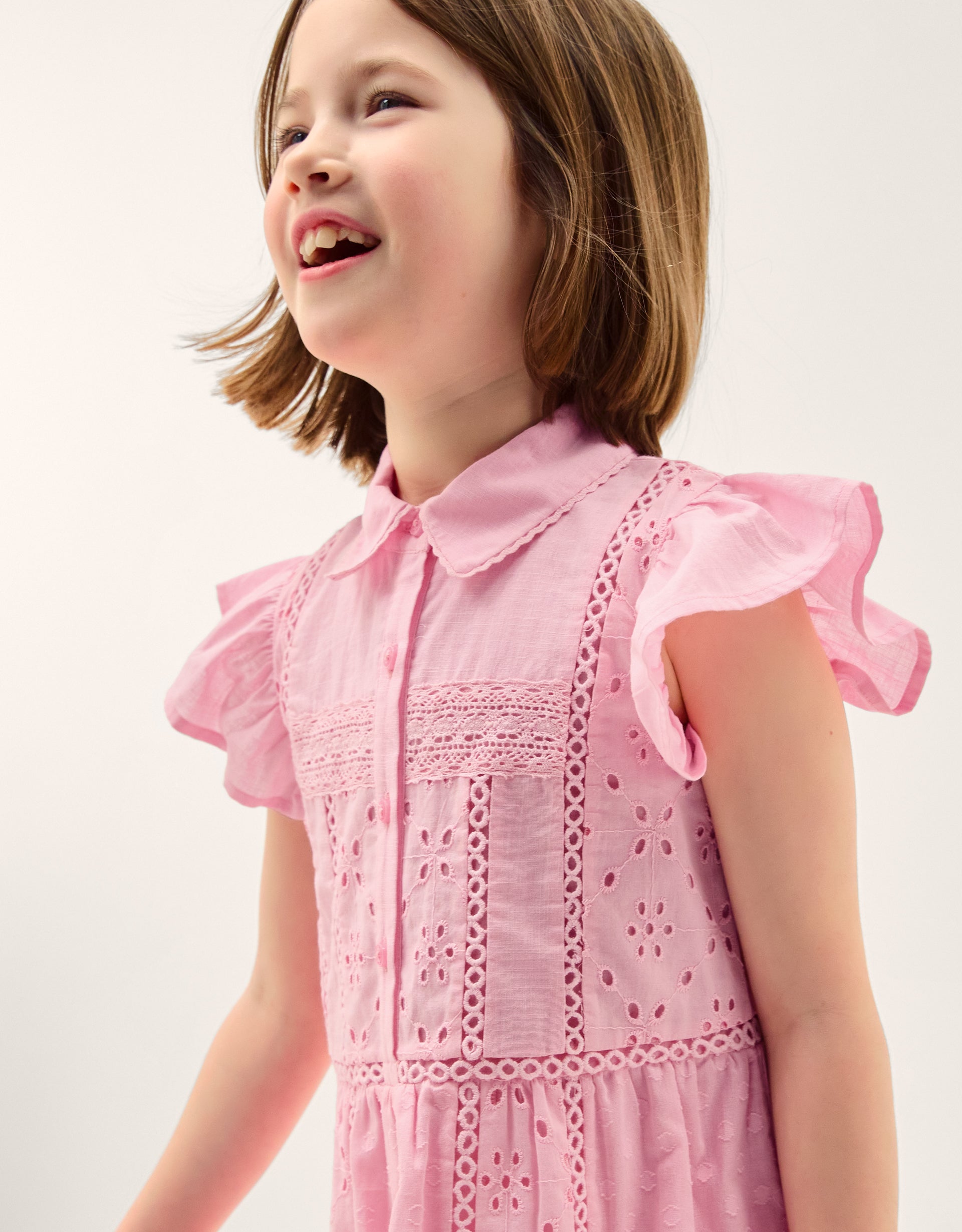 HALJINA - PINK BROIDER BUTTON DRESS