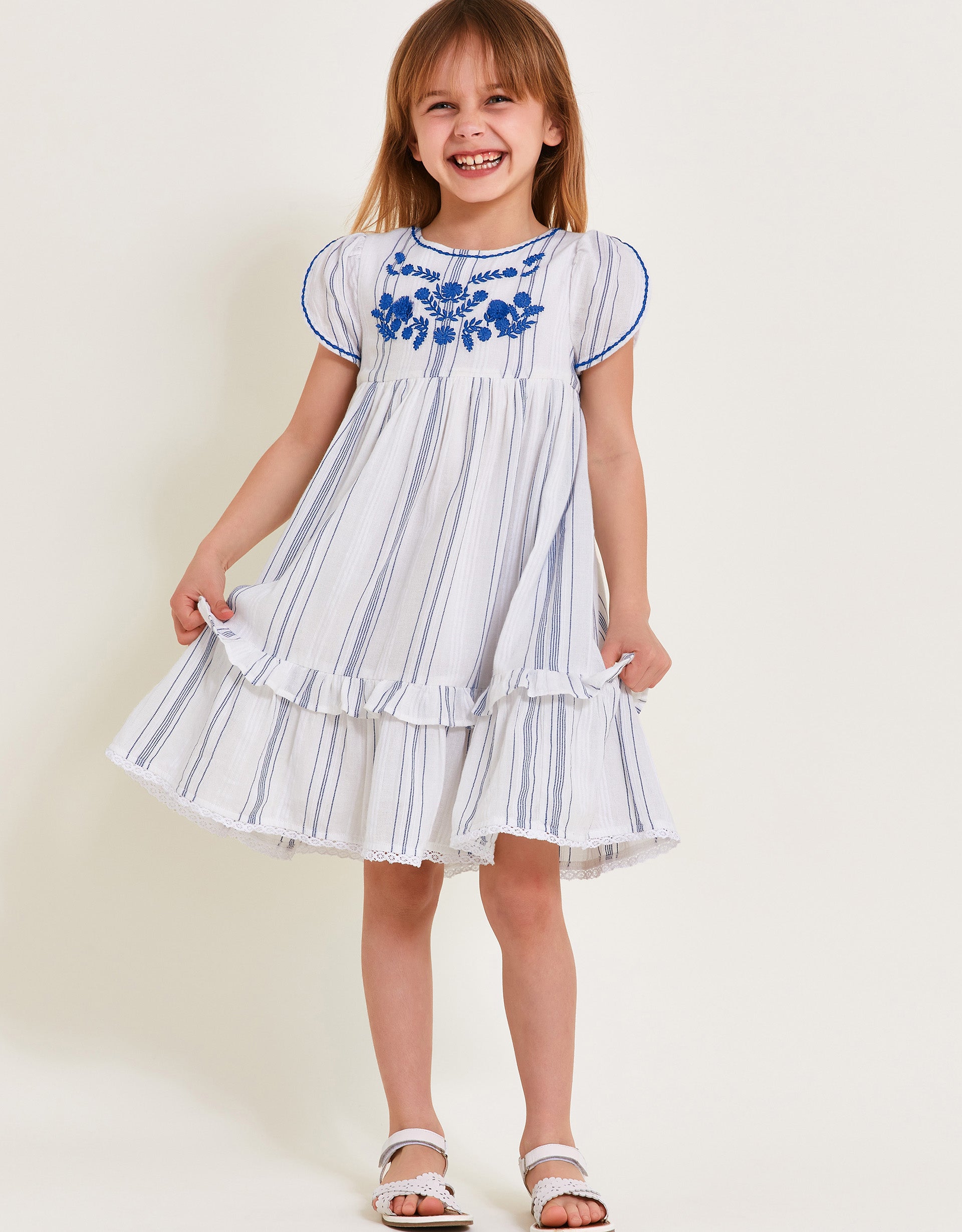 HALJINA - FLORAL EMB Y/D STRIPE DRE